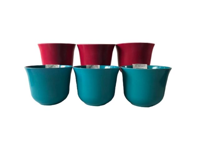 SET 6 MACETAS BIO CURVO 3PURPURA3TURQUESA 16,5X13-0