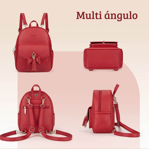 ECOSUSI Mini mochila con lazo Rojo-5