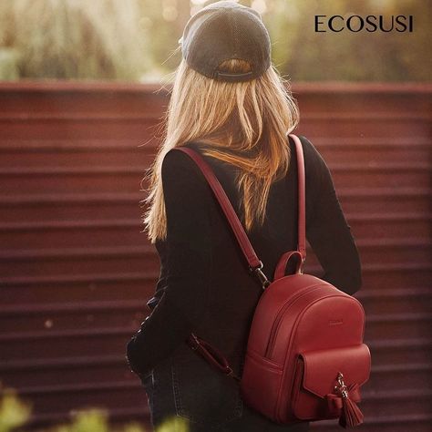ECOSUSI Mini mochila con lazo Rojo-1