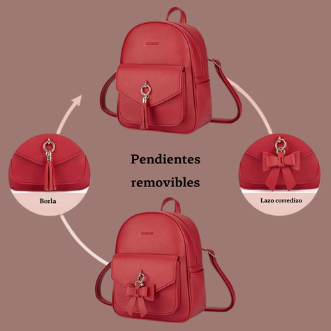 ECOSUSI Mini mochila con lazo Rojo-3