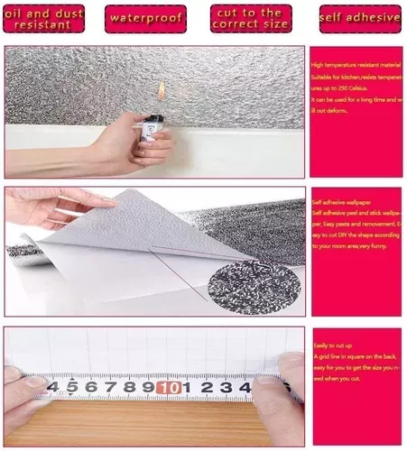 Papel Aluminio Autoadhesivo Papel Mural Cocina Laminas 3mts -4