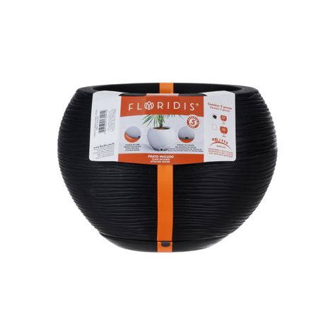 MACETERO FLORIDIS FLORENCIA NEGRO 19CM CON PLATO-1