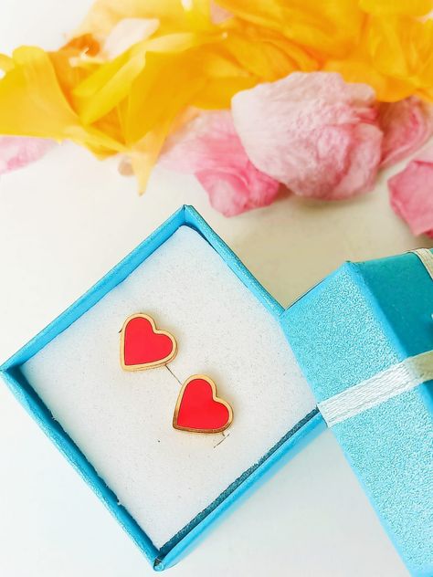 Aros Abridores Presión Corazón Rojo Chapados En Oro 18k -6