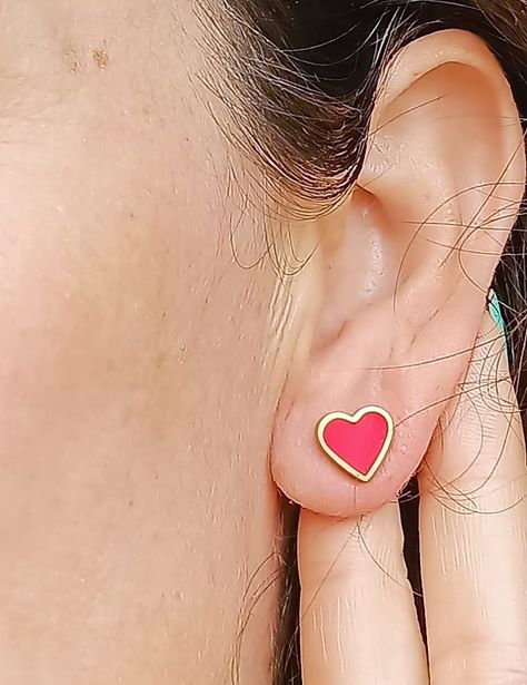 Aros Abridores Presión Corazón Rojo Chapados En Oro 18k -2