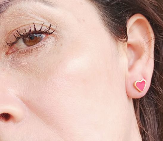 Aros Abridores Presión Corazón Rojo Chapados En Oro 18k -4