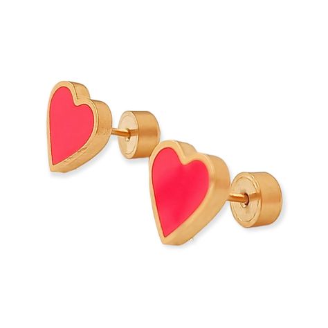 Aros Abridores Presión Corazón Rojo Chapados En Oro 18k -0