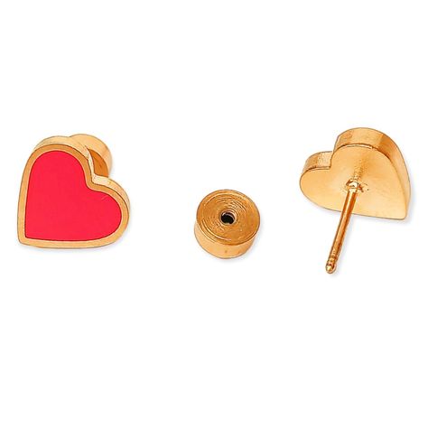 Aros Abridores Presión Corazón Rojo Chapados En Oro 18k -5