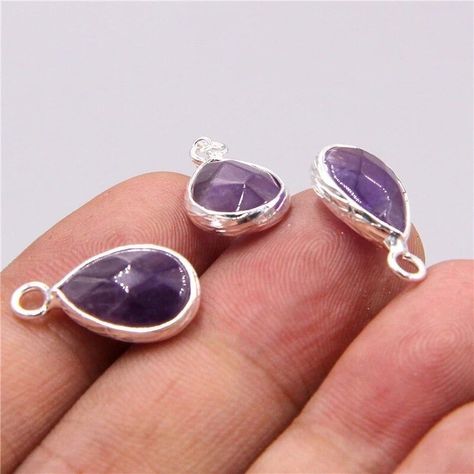  Pack 3 Dijes Forma de Gota Piedra Morada, Para Collar. Colgante.-1