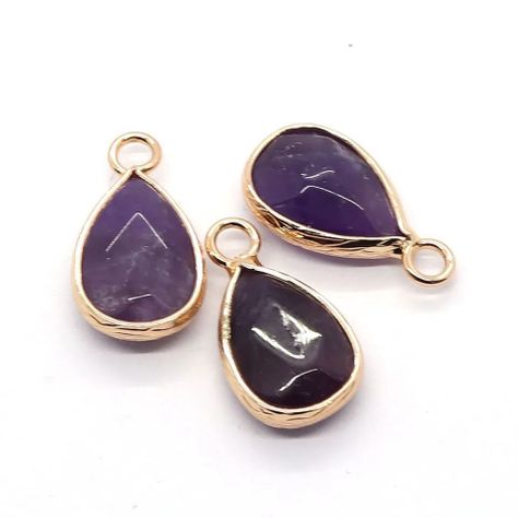  Pack 3 Dijes Forma de Gota Piedra Morada, Para Collar. Colgante.-0