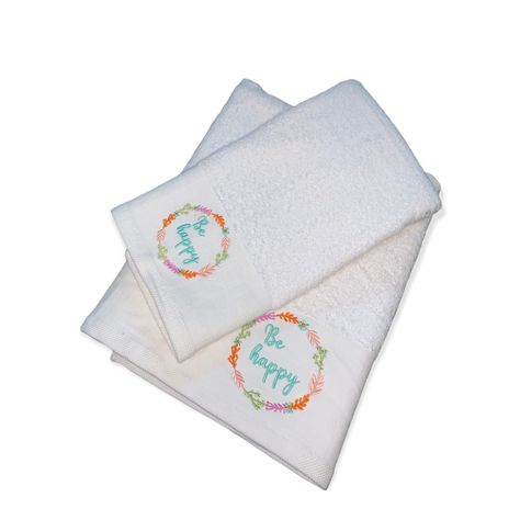 Set 2 Toallas Bordadas Mensaje Be Happy 500g-0