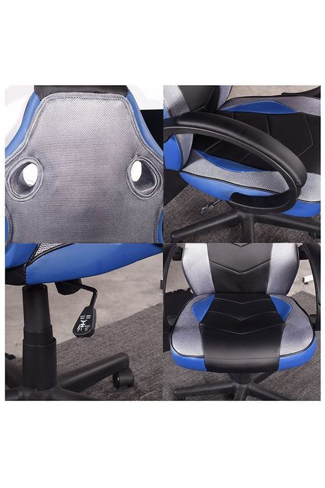 Silla Gamer Pu Flow Ergonómica Escritorio Azul-5
