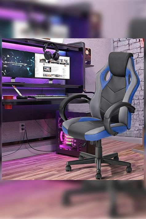 Silla Gamer Pu Flow Ergonómica Escritorio Azul-1