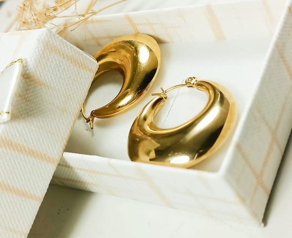 Aros Chunky Minimalista Inflada Chapado En Oro -3