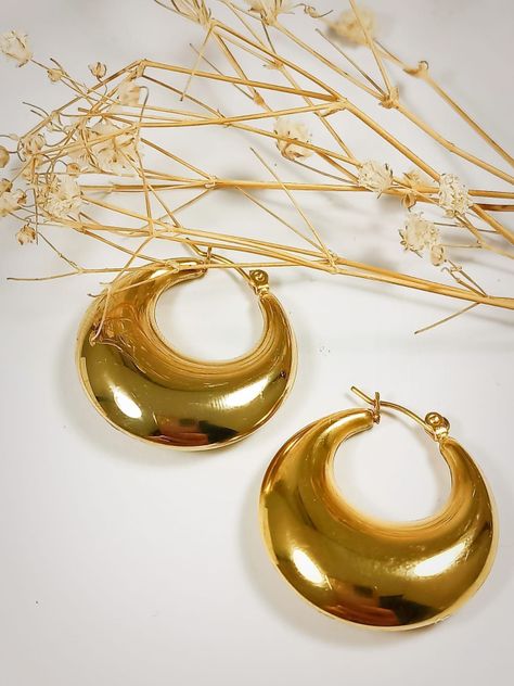 Aros Chunky Minimalista Inflada Chapado En Oro -5