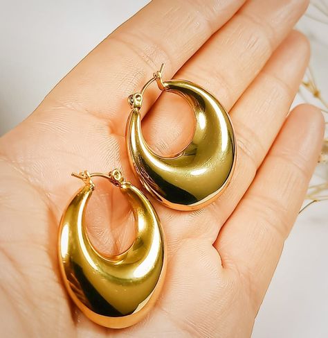 Aros Chunky Minimalista Inflada Chapado En Oro -6