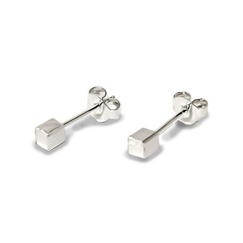 Aros Mini Cubo Satinado Plata Fina 925-0