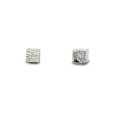 Aros Mini Cubo Satinado Plata Fina 925-1