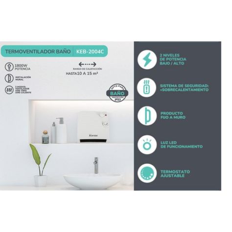 Termoventilador De Baño Electrico 1800W 2 Niv Blanco KEB-2004C Kendal-5