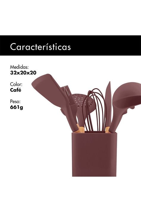 Set de Utensilios de Cocina Silicona Madera Café-2