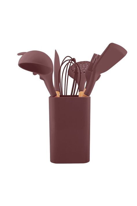 Set de Utensilios de Cocina Silicona Madera Café-0