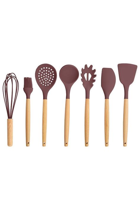 Set de Utensilios de Cocina Silicona Madera Café-4