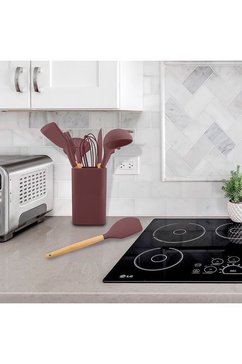 Set de Utensilios de Cocina Silicona Madera Café-1