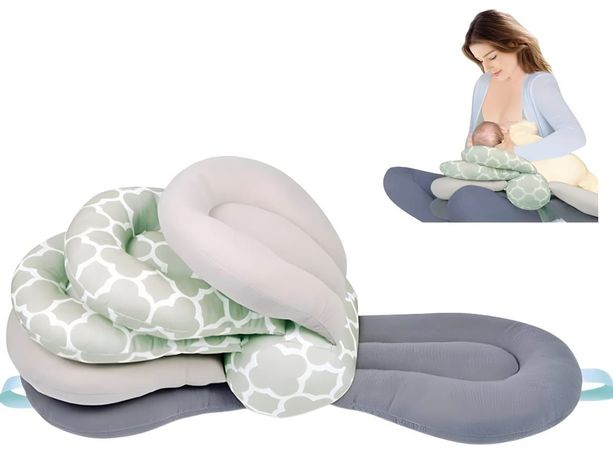 Almohada  de Lactancia Verde Ajustable 3 Niveles Multiuso -1