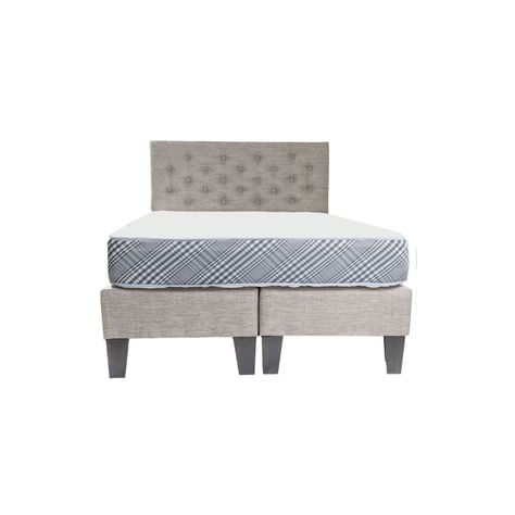 Cama Americana Full + Colchon de resortes + Respaldo Gris Lino Pmadera-1