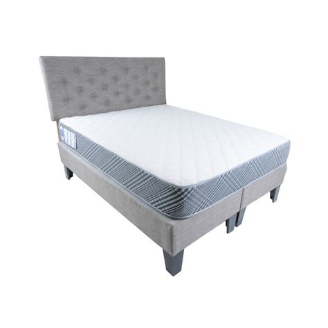 Cama Americana Full + Colchon de resortes + Respaldo Gris Lino Pmadera-0