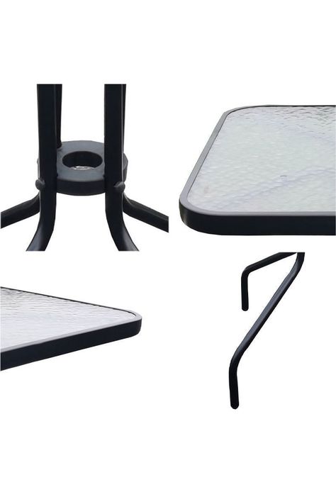 Mesa de Terraza de Vidrio y Acero Cuadrada Negro-4