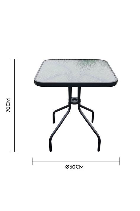 Mesa de Terraza de Vidrio y Acero Cuadrada Negro-2