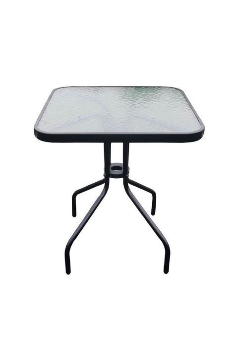 Mesa de Terraza de Vidrio y Acero Cuadrada Negro-0