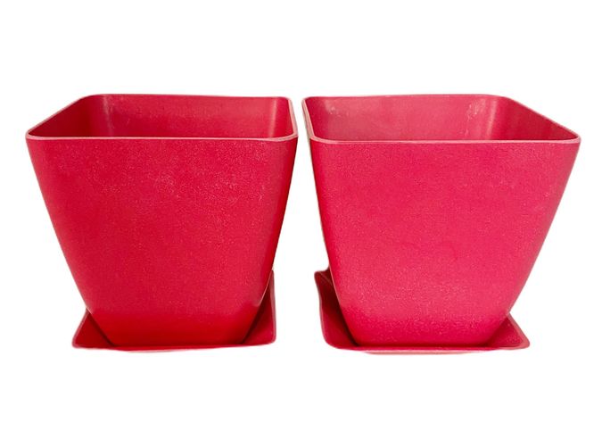 SET 2 MACETA BIO  C/PLATO CUADRADO CORAL13,3X12,4-0