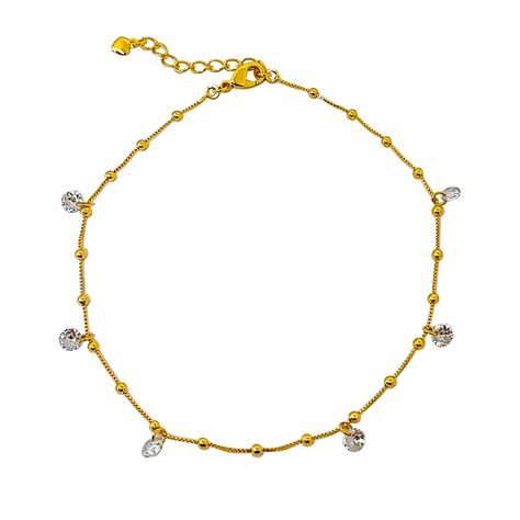 Tobillera Circones Blancos  Enchapado Oro 18 k-0