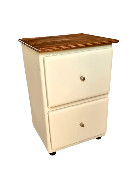 Velador Doble cajon Beige Eco Cuero Muebles Rimar-1