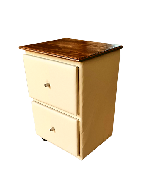 Velador Doble cajon Beige Eco Cuero Muebles Rimar-2