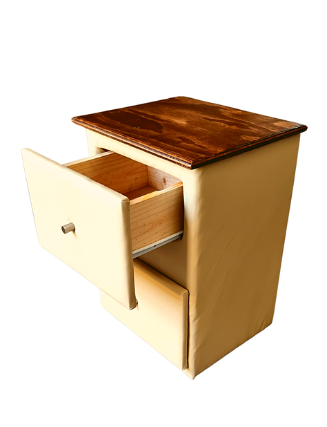 Velador Doble cajon Beige Eco Cuero Muebles Rimar-3