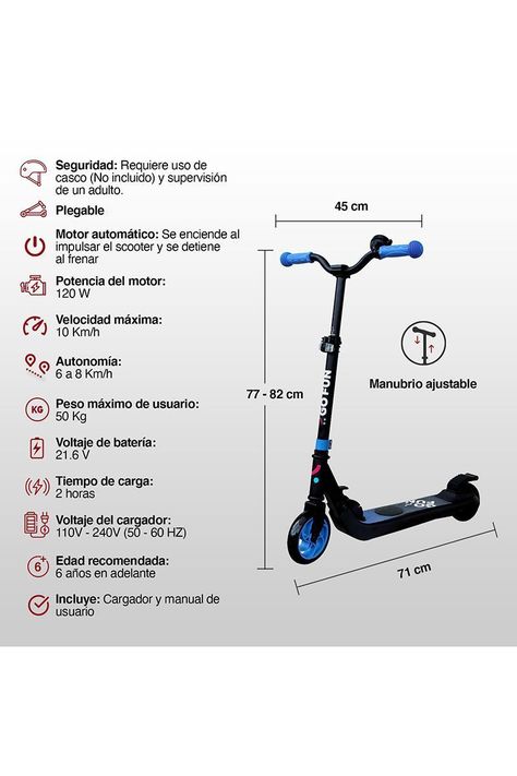 Scooter Eléctrico Plegable 10 Km/h Go Fun Azul-2