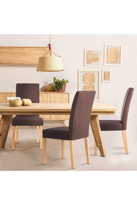 Silla de Comedor Acolchada con Tapiz de Tela Café-5