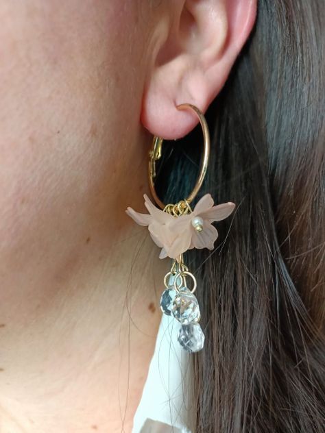Aros pendientes largos flores Rosa pétalos primaveral-4