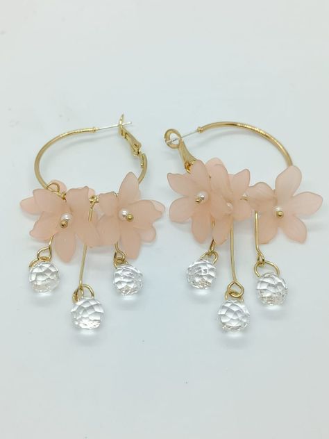 Aros pendientes largos flores Rosa pétalos primaveral-2