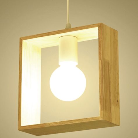 Lámpara Colgante de Madera Decorativa Cuadrada E-27-7