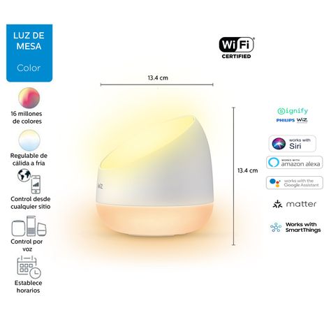 Lámpara De Mesa Smart LED WiZ Squire Wi-Fi colores Dual Zona Google Alexa Matter-4