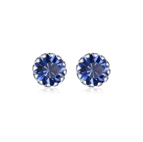Pendientes Azul oscuro puntos De luz 5mm Plata fina ley S925-0