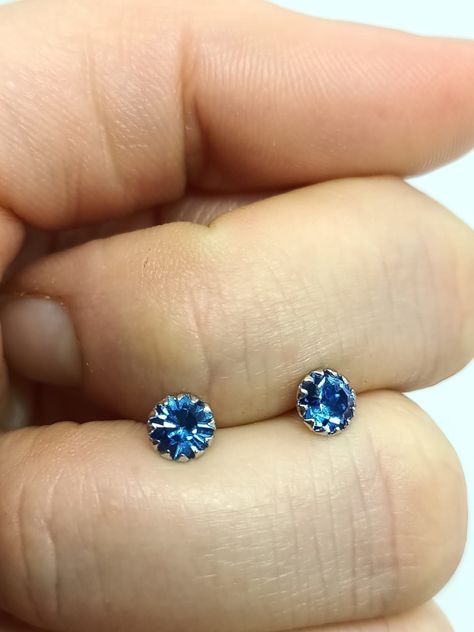 Pendientes Azul oscuro puntos De luz 5mm Plata fina ley S925-2
