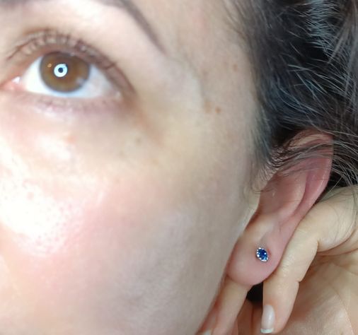 Pendientes Azul oscuro puntos De luz 5mm Plata fina ley S925-3