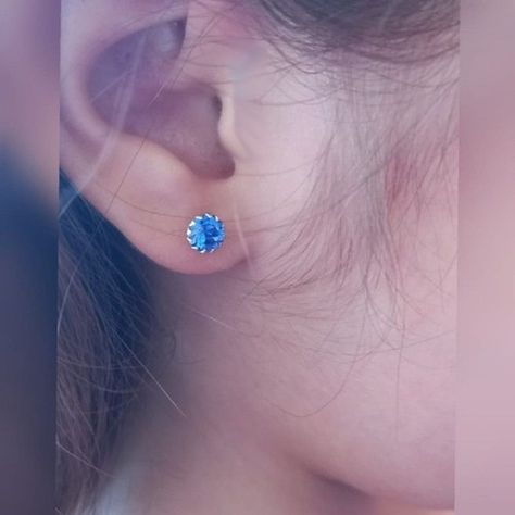 Pendientes Azul oscuro puntos De luz 5mm Plata fina ley S925-1