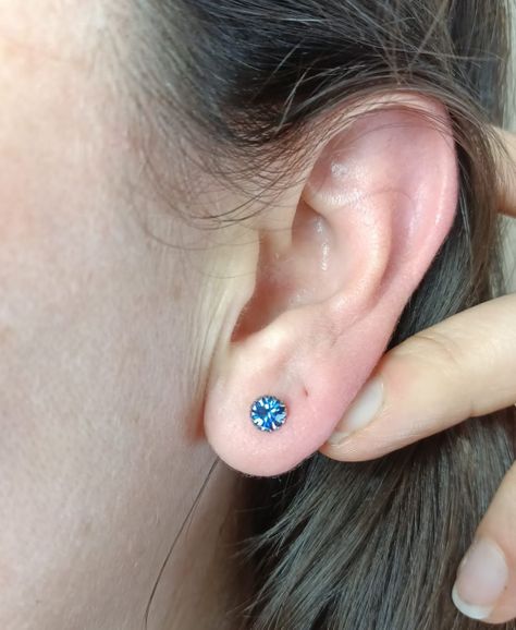 Pendientes Azul oscuro puntos De luz 5mm Plata fina ley S925-6