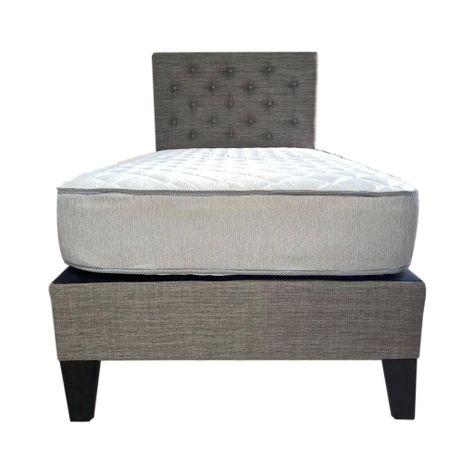 Cama Americana 1.5P + Colchon de resortes + Respaldo Gris Lino Pmadera-1