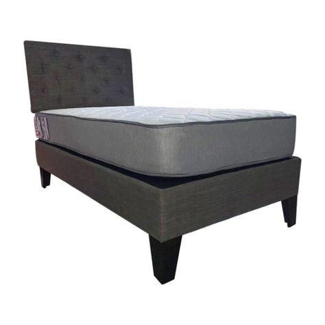 Cama Americana 1.5P + Colchon de resortes + Respaldo Gris Lino Pmadera-0